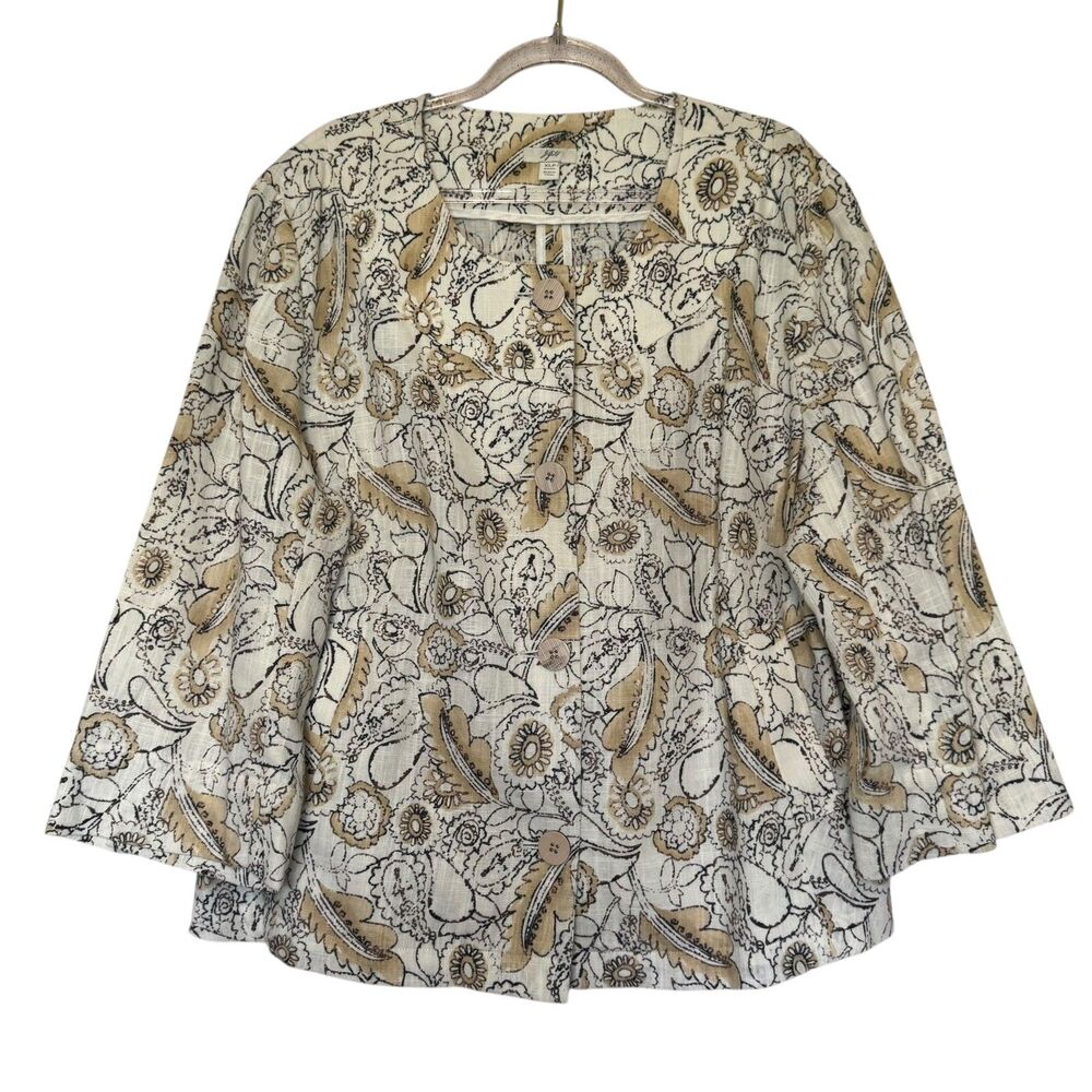 J. JILL women's size XL petite linen blend floral casual blazer jacket